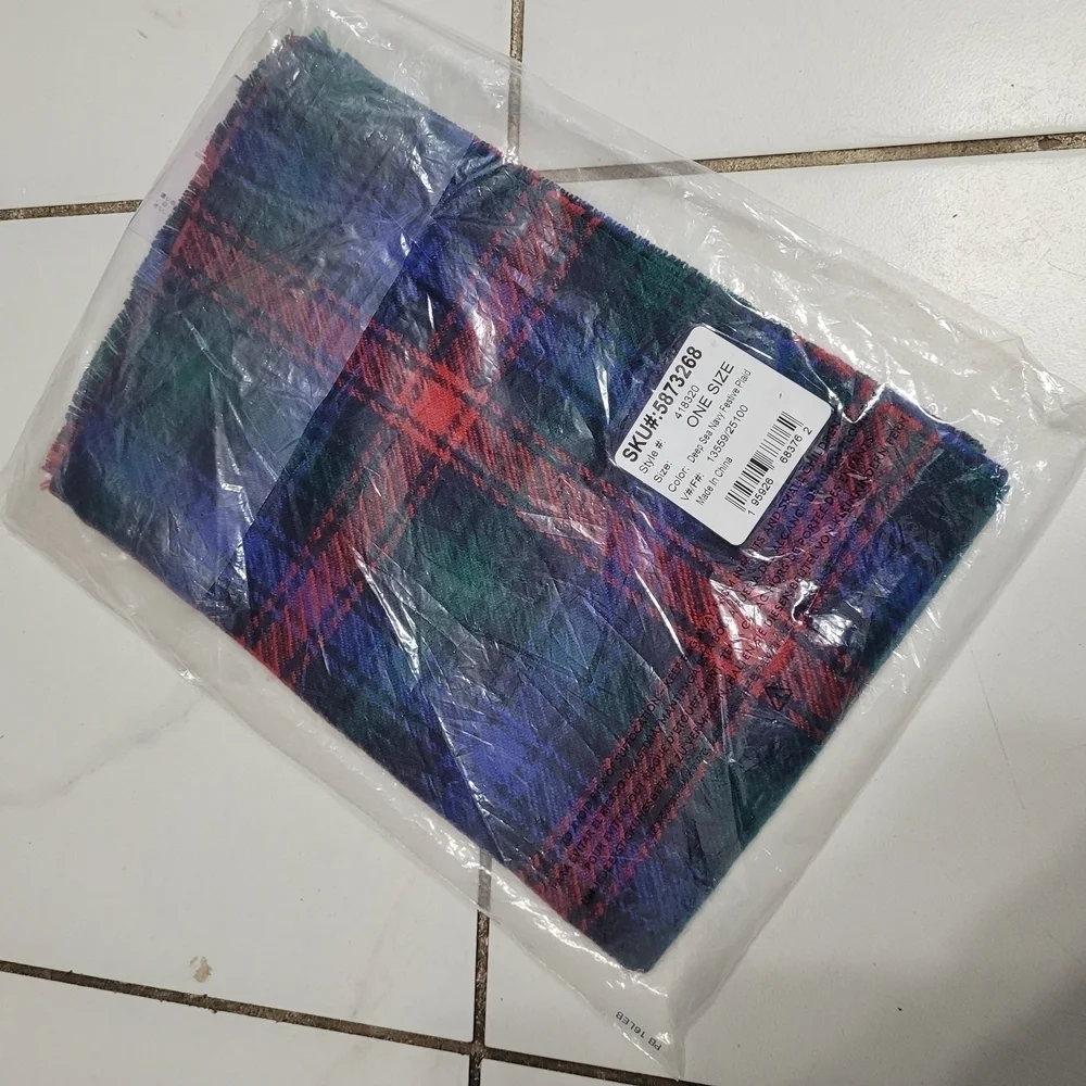 Lands' End Multicolor Plaid Scarf One Size Deep Sea Navy Festival New